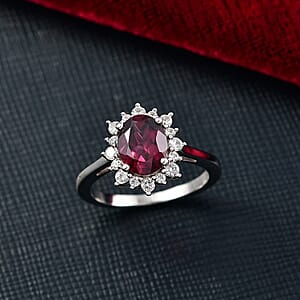 D'Joy Orissa Rhodolite Garnet and White Zircon 2.75 ctw Radiance of Sunburst Ring in Platinum Over Sterling Silver (Size 10.0)