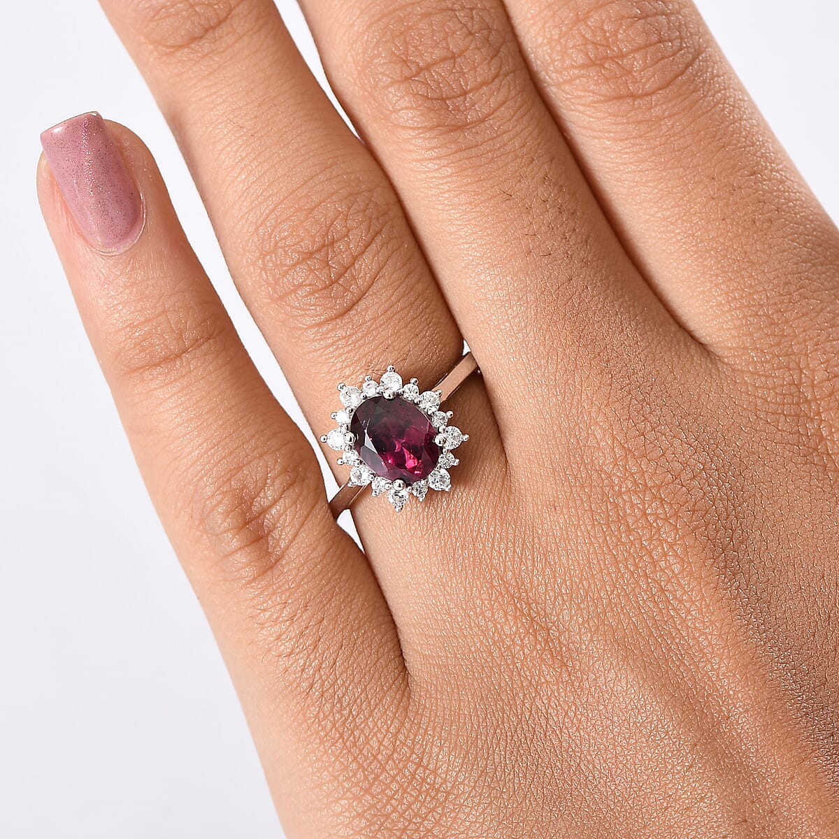 D'Joy Orissa Rhodolite Garnet and White Zircon 2.75 ctw Ring in Platinum Over Sterling Silver (Size 10.0) image number 2