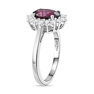 D'Joy Orissa Rhodolite Garnet and White Zircon 2.75 ctw Radiance of Sunburst Ring in Platinum Over Sterling Silver (Size 10.0)