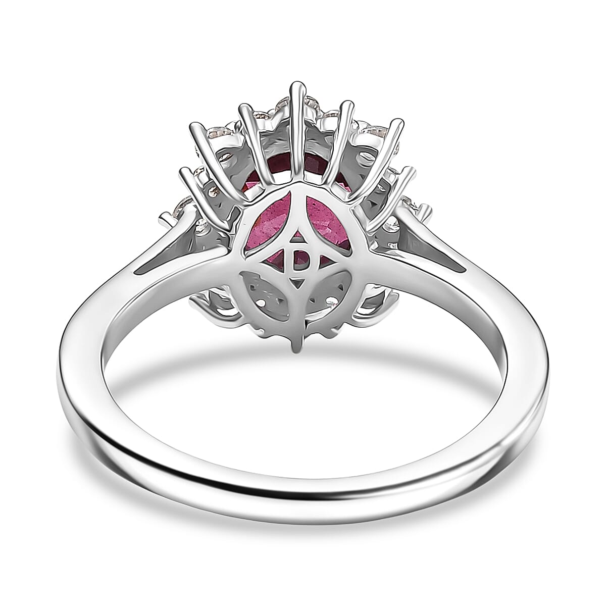 D'Joy Orissa Rhodolite Garnet and White Zircon 2.75 ctw Radiance of Sunburst Ring in Platinum Over Sterling Silver (Size 10.0)