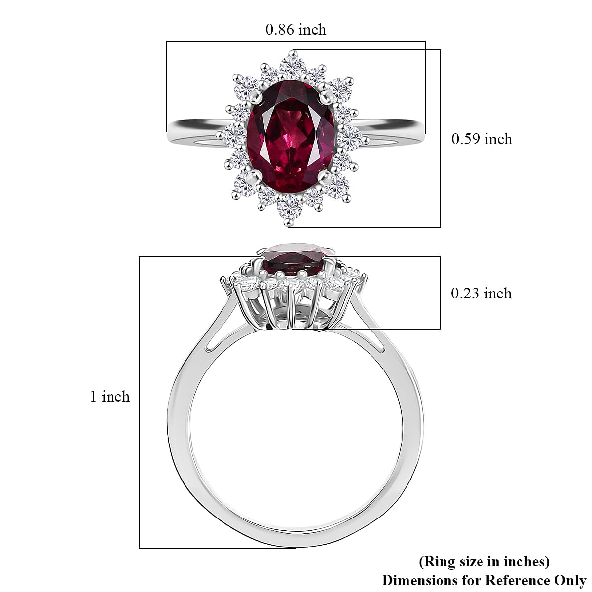 D'Joy Orissa Rhodolite Garnet and White Zircon 2.75 ctw Radiance of Sunburst Ring in Platinum Over Sterling Silver (Size 10.0)