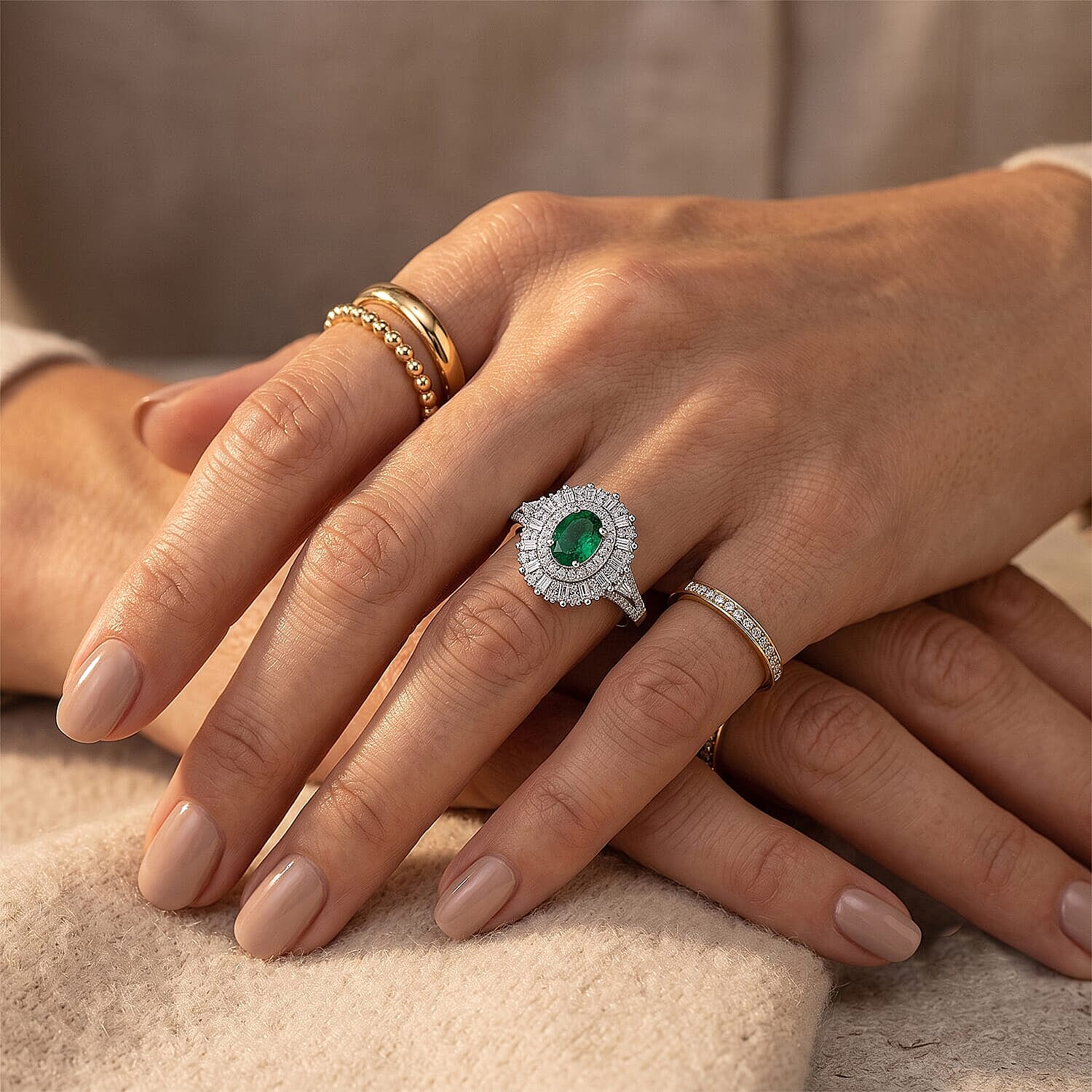 D'Joy Kagem Zambian Emerald, Moissanite Ring in Rhodium Over Sterling Silver 1.50 ctw (Size 5.0)