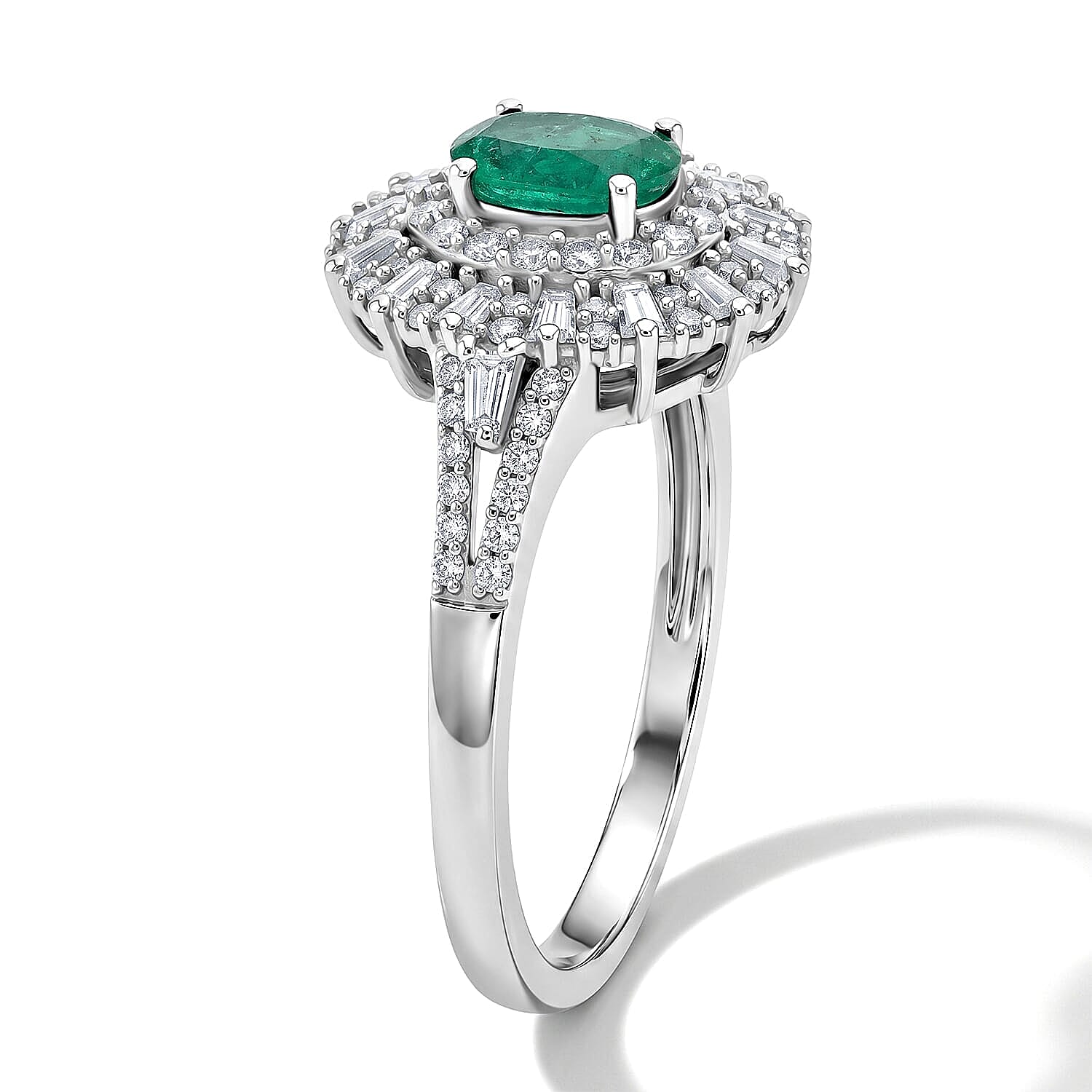 D'Joy Kagem Zambian Emerald, Moissanite Ring in Rhodium Over Sterling Silver 1.50 ctw (Size 5.0)