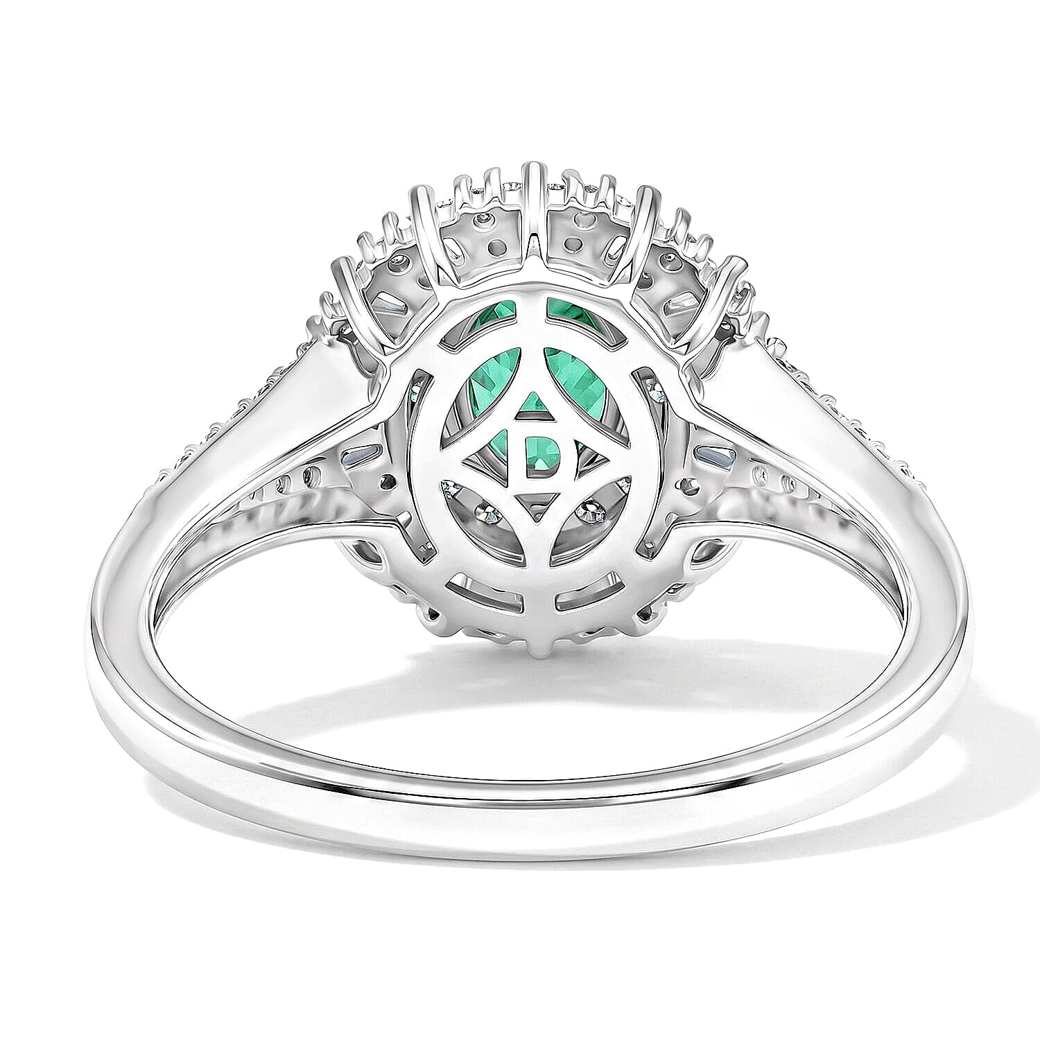 D'Joy Kagem Zambian Emerald, Moissanite Ring in Rhodium Over Sterling Silver 1.50 ctw (Size 5.0)