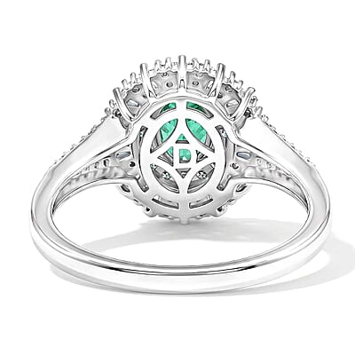 D'Joy Kagem Zambian Emerald, Moissanite Ring in Rhodium Over Sterling Silver 1.50 ctw (Size 5.0)
