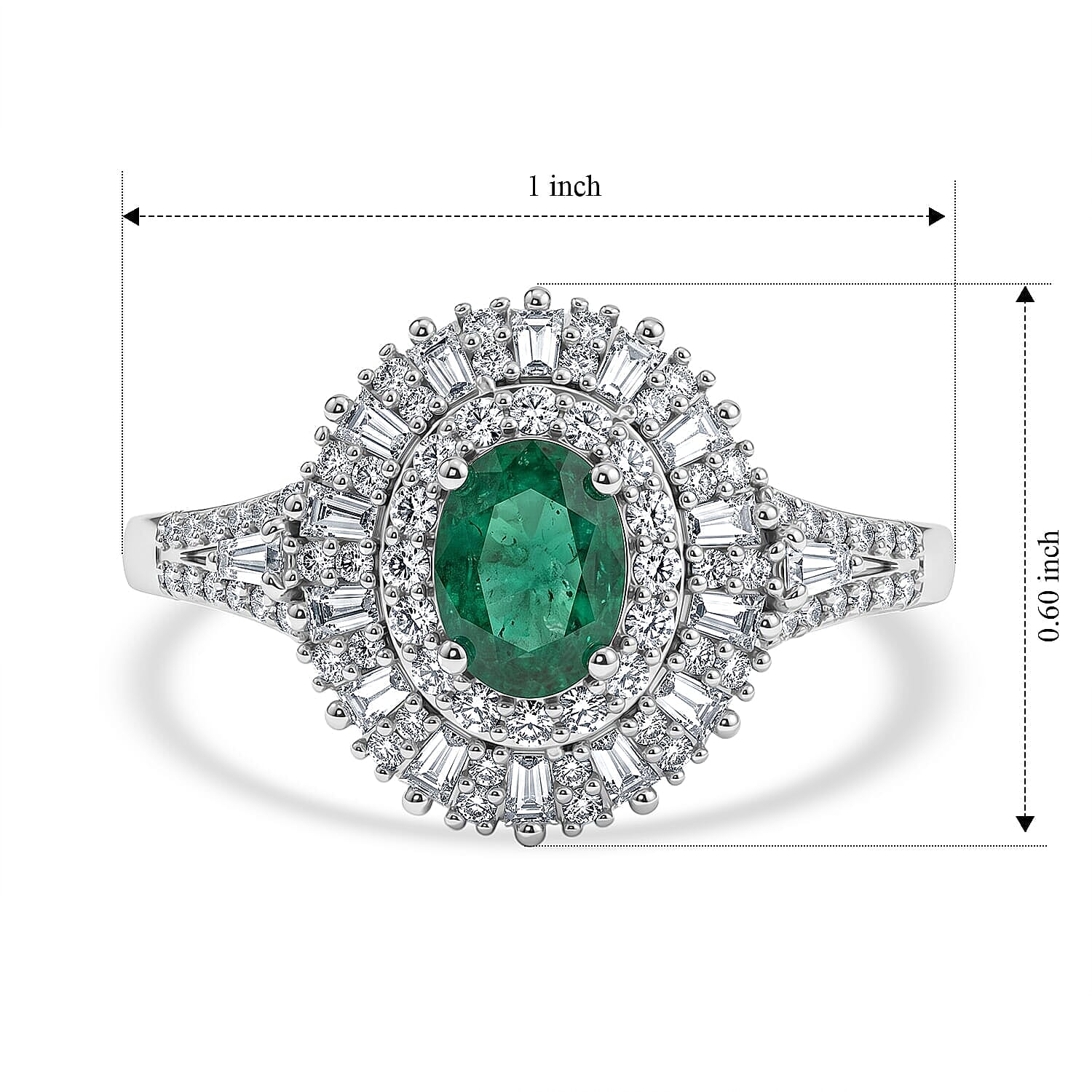 D'Joy Kagem Zambian Emerald, Moissanite Ring in Rhodium Over Sterling Silver 1.50 ctw (Size 5.0)
