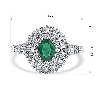 D'Joy Kagem Zambian Emerald, Moissanite Ring in Rhodium Over Sterling Silver 1.50 ctw (Size 5.0)