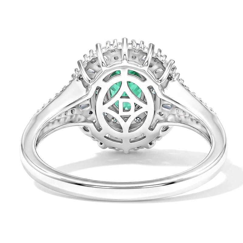 D'Joy Kagem Zambian Emerald, Moissanite Ring in Rhodium Over Sterling Silver 1.50 ctw (Size 9.0)
