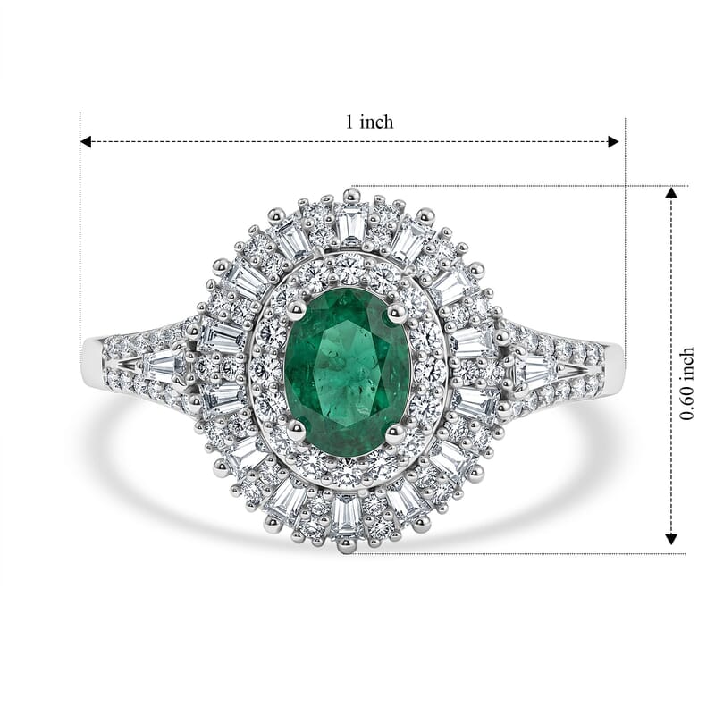 D'Joy Kagem Zambian Emerald, Moissanite Ring in Rhodium Over Sterling Silver 1.50 ctw (Size 9.0)