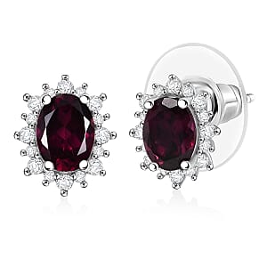 D'Joy Orissa Rhodolite Garnet and White Zircon 2.35 ctw Earrings in Platinum Over Sterling Silver
