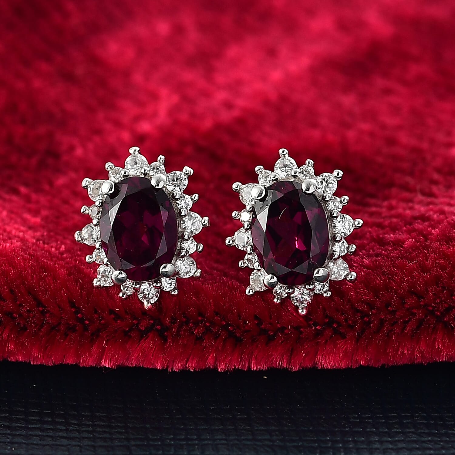 D'Joy Orissa Rhodolite Garnet and White Zircon 2.35 ctw Radiance of Sunburst Earrings in Platinum Over Sterling Silver