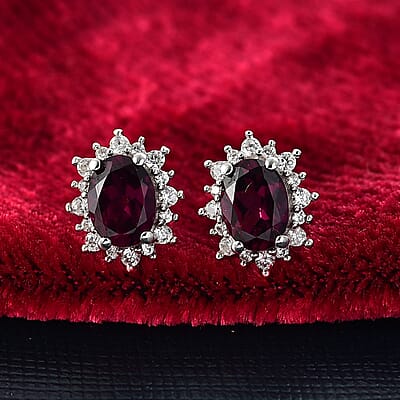 D'Joy Orissa Rhodolite Garnet and White Zircon 2.35 ctw Radiance of Sunburst Earrings in Platinum Over Sterling Silver