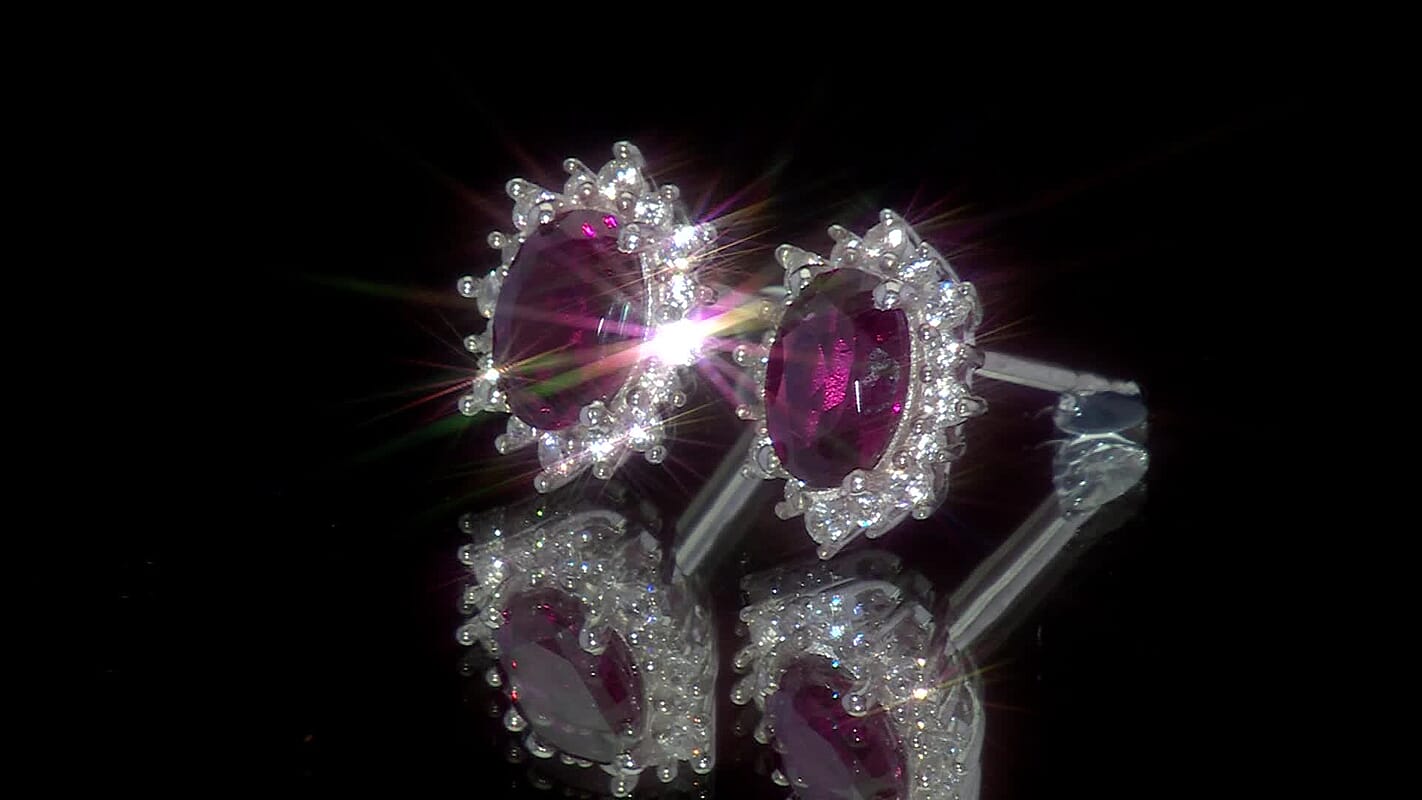 D'Joy Orissa Rhodolite Garnet and White Zircon 2.35 ctw Radiance of Sunburst Earrings in Platinum Over Sterling Silver