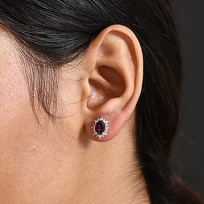 D'Joy Orissa Rhodolite Garnet and White Zircon 2.35 ctw Radiance of Sunburst Earrings in Platinum Over Sterling Silver