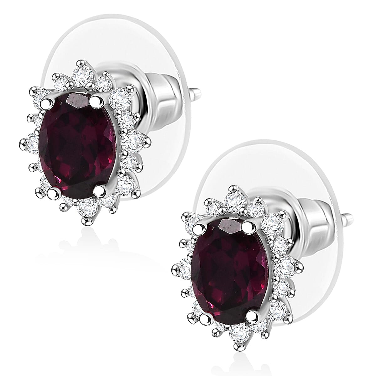 D'Joy Orissa Rhodolite Garnet and White Zircon 2.35 ctw Earrings in Platinum Over Sterling Silver image number 3