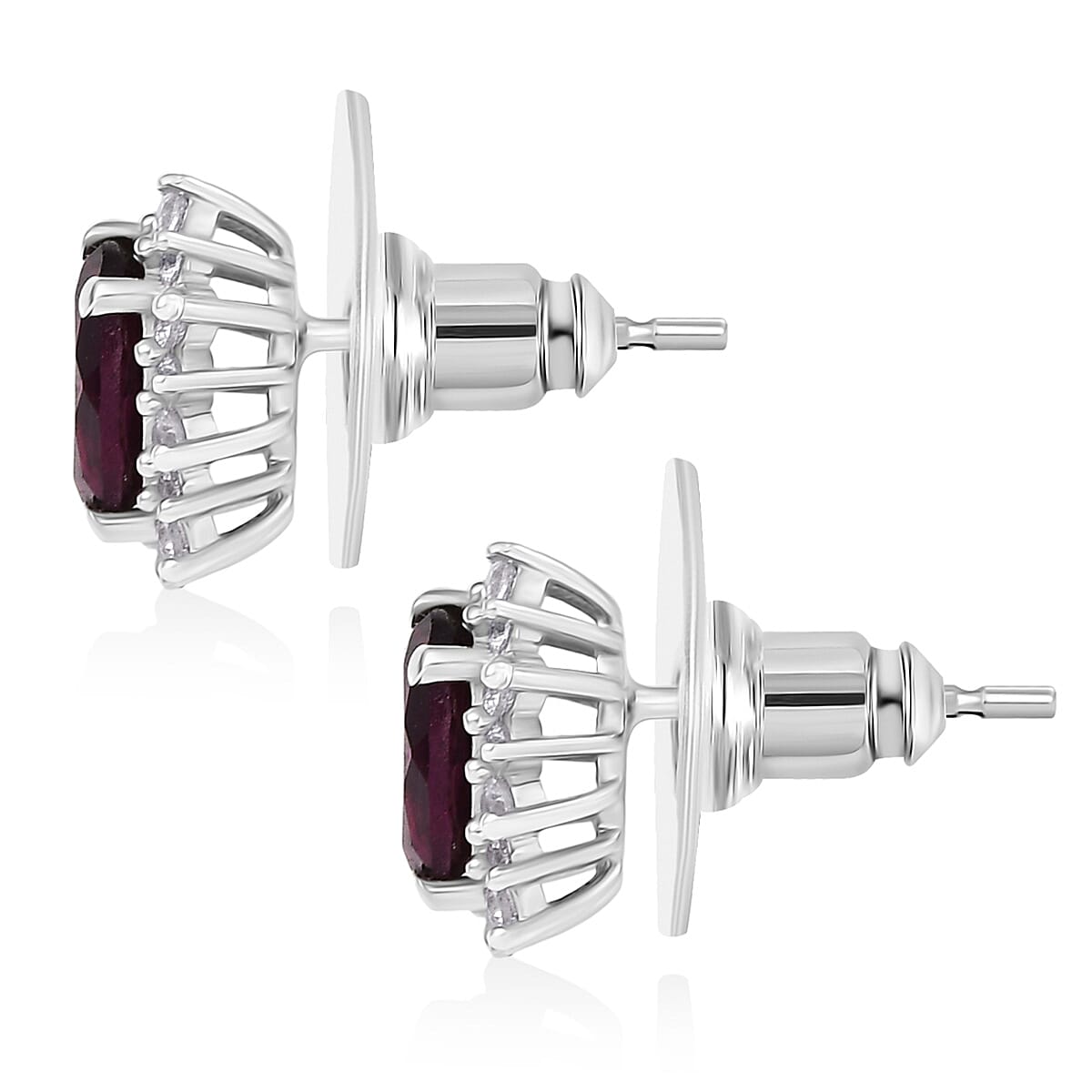 D'Joy Orissa Rhodolite Garnet and White Zircon 2.35 ctw Radiance of Sunburst Earrings in Platinum Over Sterling Silver
