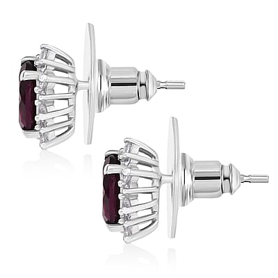D'Joy Orissa Rhodolite Garnet and White Zircon 2.35 ctw Radiance of Sunburst Earrings in Platinum Over Sterling Silver