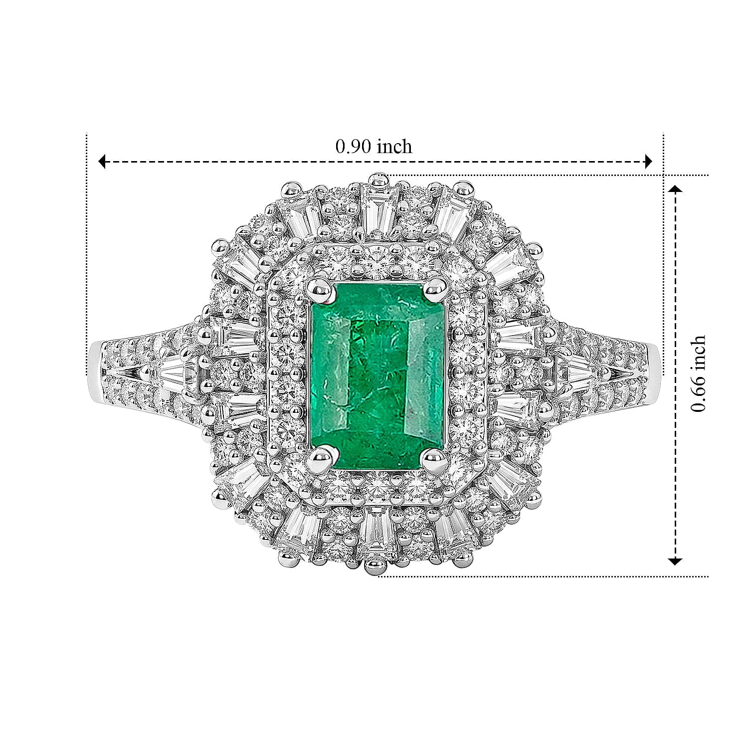 D'Joy Kagem Zambian Emerald, Moissanite Ring in Rhodium Over Sterling Silver 1.80 ctw (Size 5.0)
