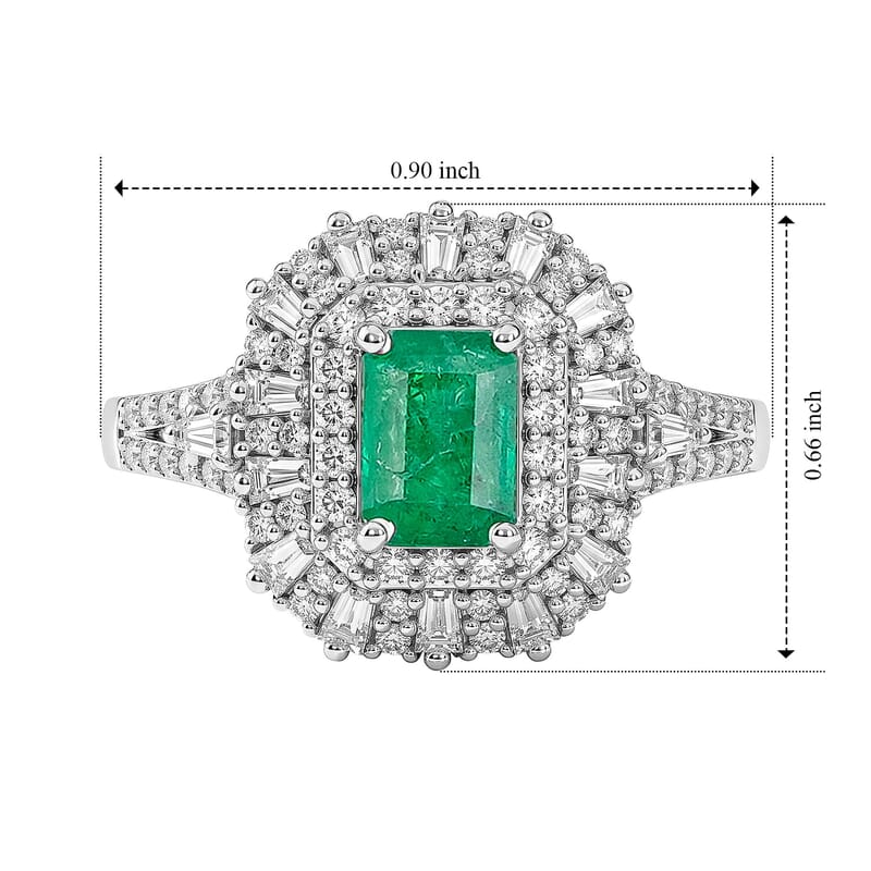 D'Joy Kagem Zambian Emerald, Moissanite Ring in Rhodium Over Sterling Silver 1.80 ctw (Size 5.0)