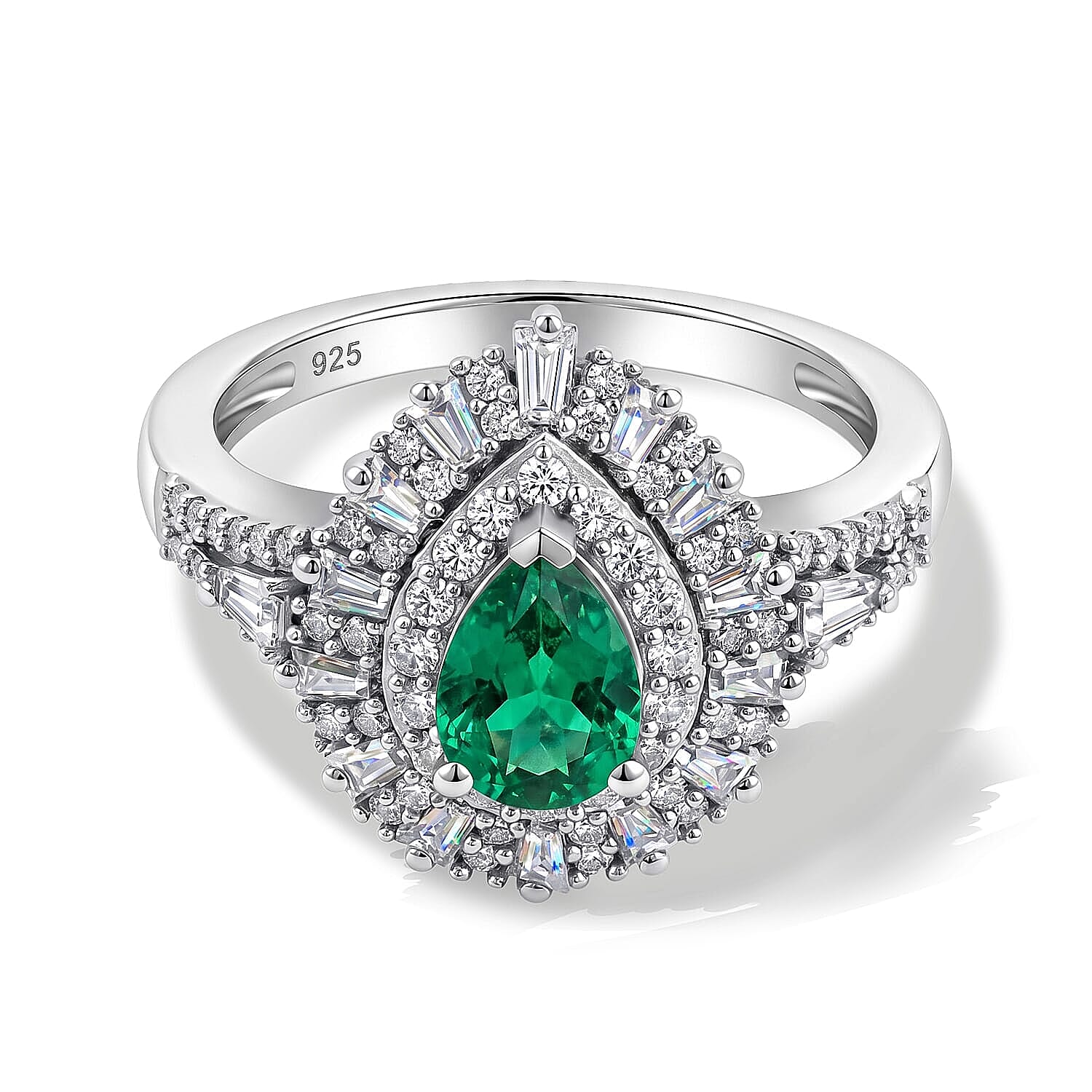 D'Joy Kagem Zambian Emerald, Moissanite Ring in Rhodium Over Sterling Silver 1.60 ctw (Size 5.0)