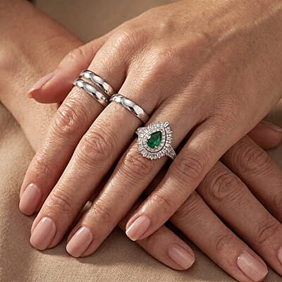 D'Joy Kagem Zambian Emerald, Moissanite Ring in Rhodium Over Sterling Silver 1.60 ctw (Size 5.0)