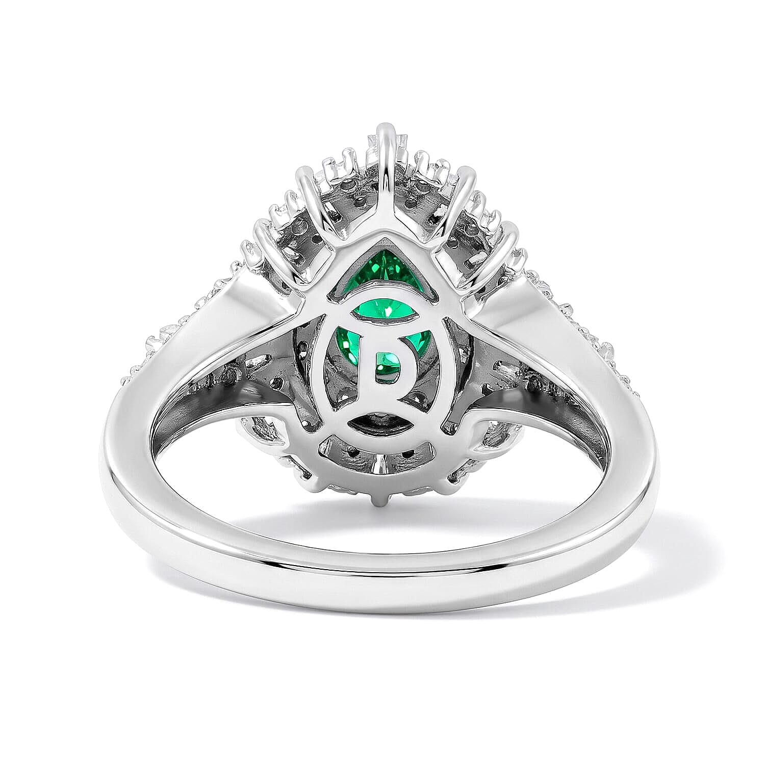 D'Joy Kagem Zambian Emerald, Moissanite Ring in Rhodium Over Sterling Silver 1.60 ctw (Size 5.0)