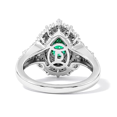 D'Joy Kagem Zambian Emerald, Moissanite Ring in Rhodium Over Sterling Silver 1.60 ctw (Size 5.0)