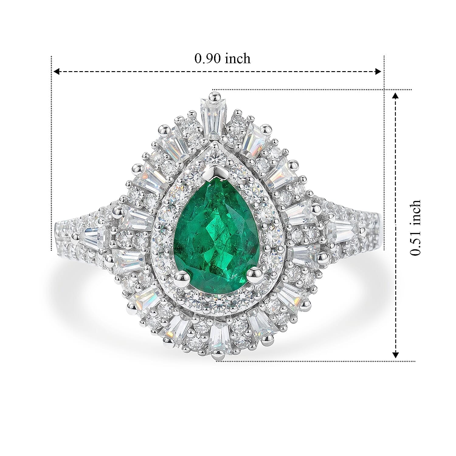 D'Joy Kagem Zambian Emerald, Moissanite Ring in Rhodium Over Sterling Silver 1.60 ctw (Size 5.0)