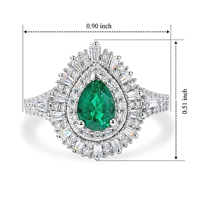 D'Joy Kagem Zambian Emerald, Moissanite Ring in Rhodium Over Sterling Silver 1.60 ctw (Size 5.0)