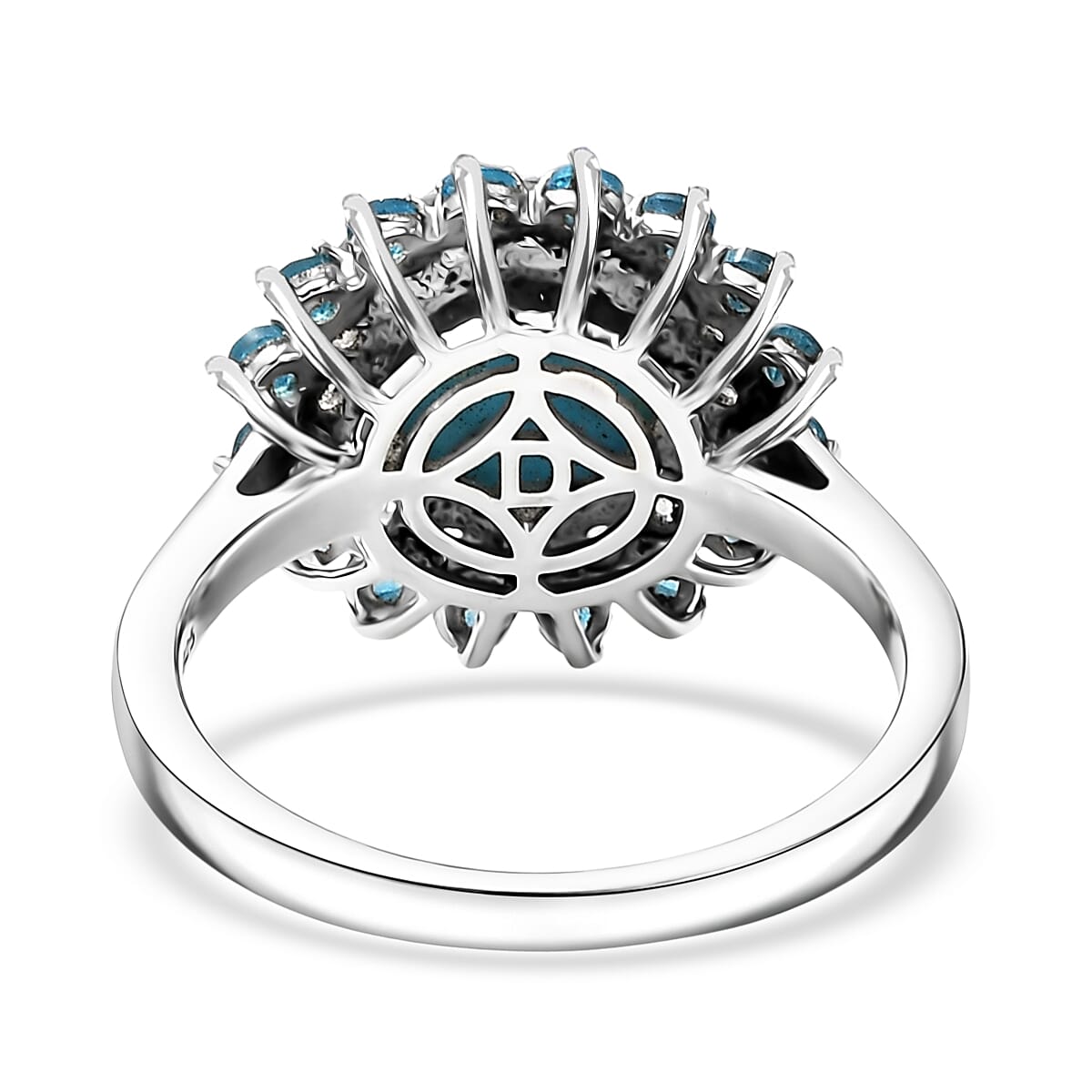 D'Joy Premium Sleeping Beauty Turquoise and Multi Gemstone 3.90 ctw Ocean Bloom Ring in Rhodium Over Sterling Silver (Size 5.0) image number 4