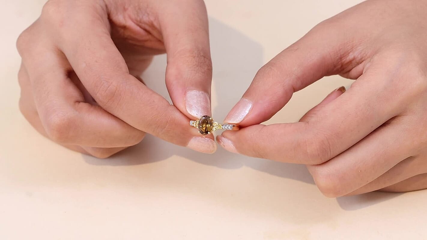 D'Joy AAA Golden Turkizite and Multi Gemstone 1.70 tw Ring in 18K Vermeil Yellow Gold Over Sterling Silver (Size 10.0)