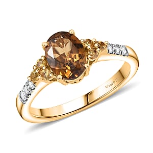 D'Joy AAA Golden Turkizite and Multi Gemstone 1.70 ctw Crown of Flames Ring in 18K Vermeil Yellow Gold Over Sterling Silver (Size 9.0)