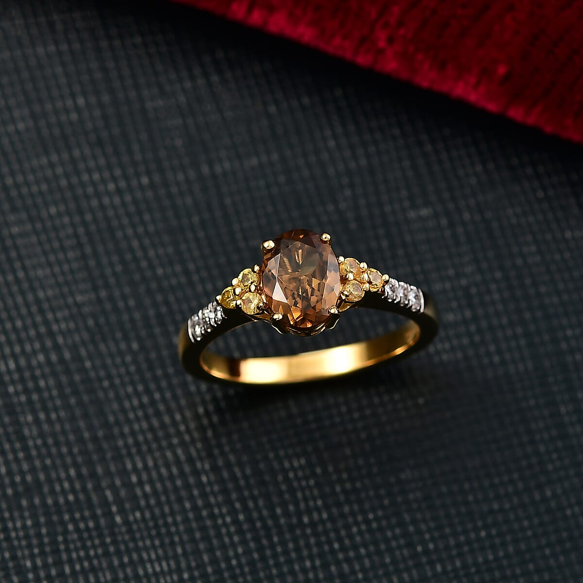 D'Joy AAA Golden Turkizite and Multi Gemstone 1.70 ctw Crown of Flames Ring in 18K Vermeil Yellow Gold Over Sterling Silver (Size 9.0) image number 1