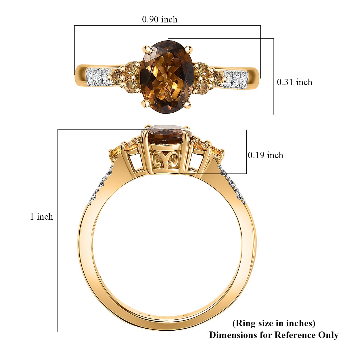 D'Joy AAA Golden Turkizite and Multi Gemstone 1.70 ctw Crown of Flames Ring in 18K Vermeil Yellow Gold Over Sterling Silver (Size 9.0) image number 5