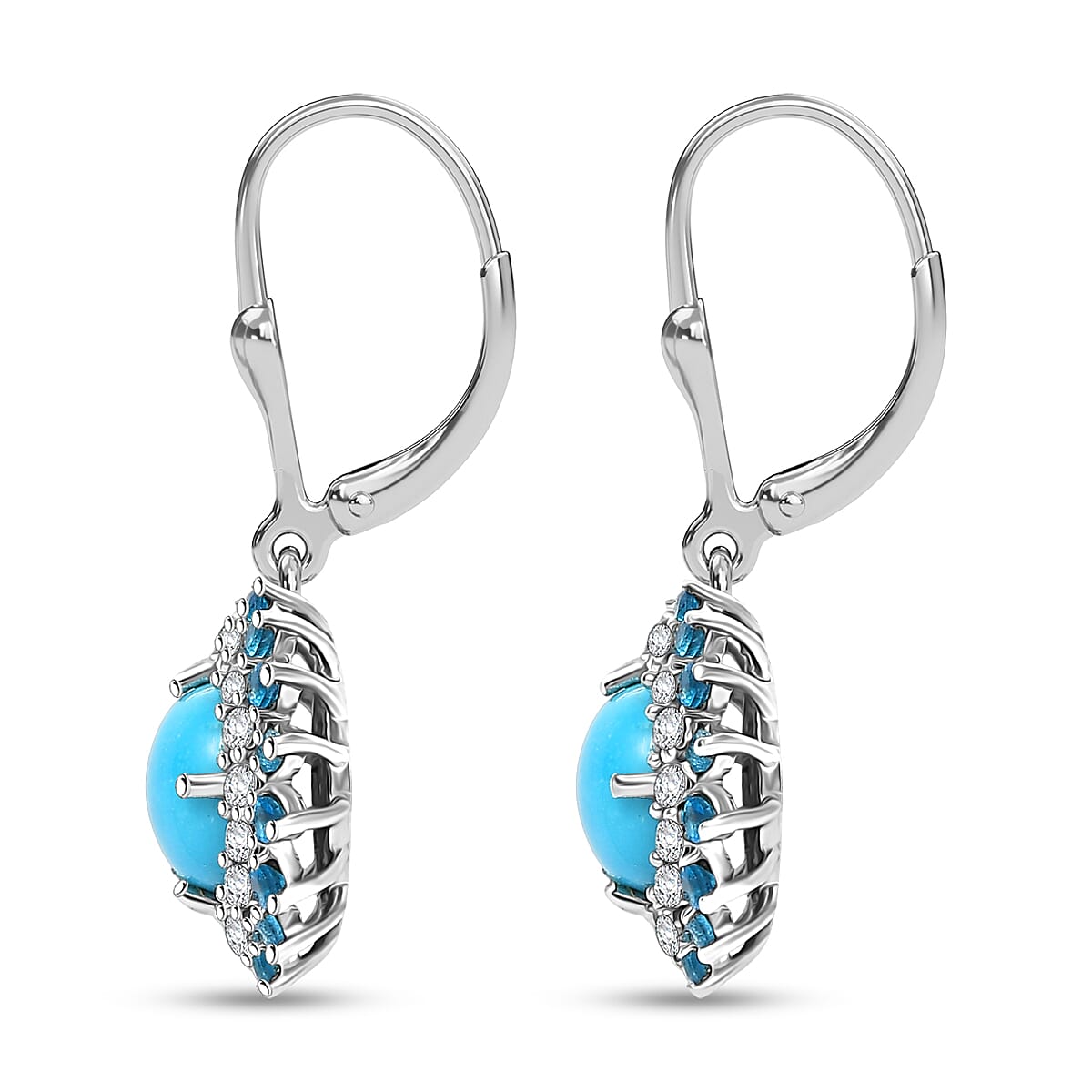 D'Joy Premium Sleeping Beauty Turquoise and Multi Gemstone 3.55 ctw Ocean Bloom Earrings in Rhodium Over Sterling Silver