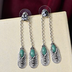 D'Joy Artisan Crafted Tahoe Nevada Turquoise and White Buffalo 5.40 ctw Feather Earrings in Sterling Silver