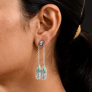 D'Joy Artisan Crafted Tahoe Nevada Turquoise and White Buffalo 5.40 ctw Feather Earrings in Sterling Silver