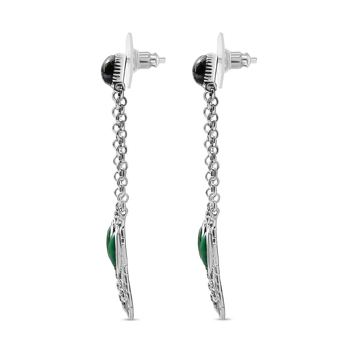 D'Joy Artisan Crafted Tahoe Naveda Turquoise and White Buffalo 5.40 ctw Feather Earrings in Sterling Silver image number 3