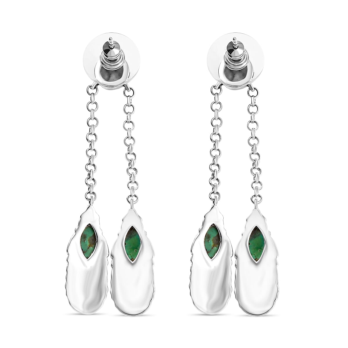 D'Joy Artisan Crafted Tahoe Naveda Turquoise and White Buffalo 5.40 ctw Feather Earrings in Sterling Silver image number 4