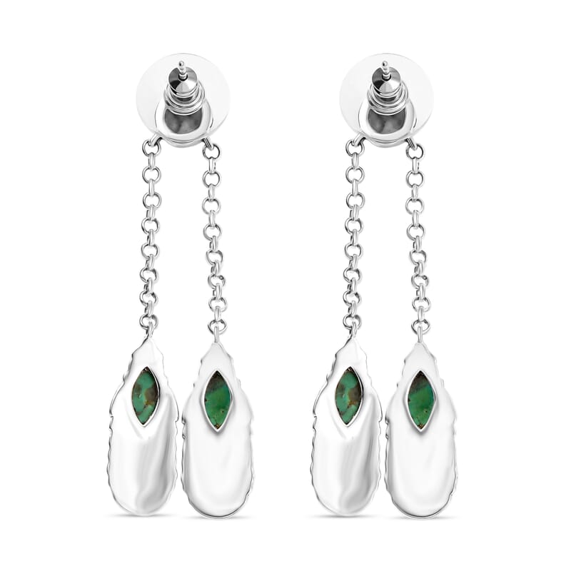 D'Joy Artisan Crafted Tahoe Nevada Turquoise and White Buffalo 5.40 ctw Feather Earrings in Sterling Silver