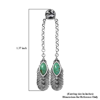 D'Joy Artisan Crafted Tahoe Nevada Turquoise and White Buffalo 5.40 ctw Feather Earrings in Sterling Silver