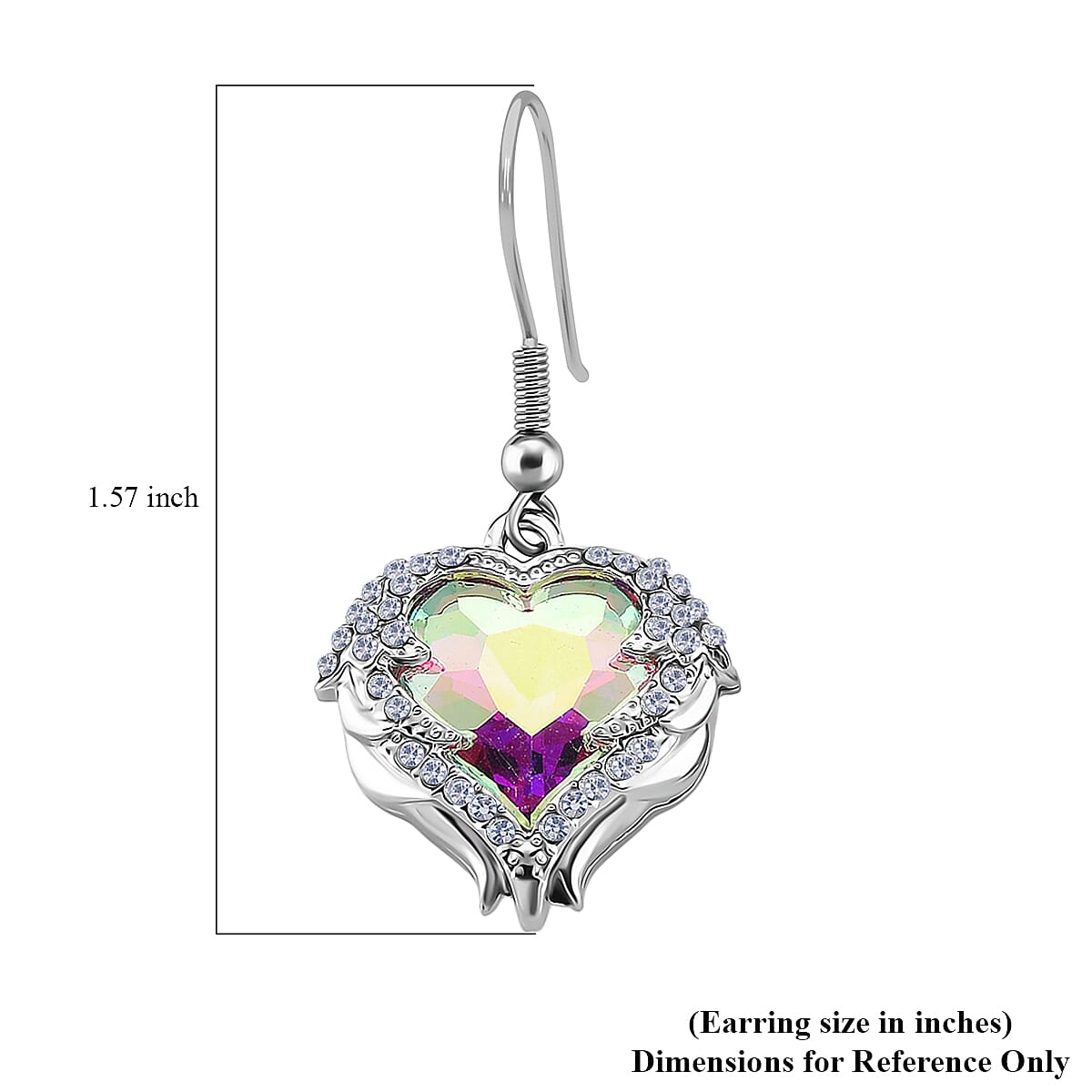 White Aurora Borealis Color Glass and Austrian Crystal Heart of Ocean Earrings in Silvertone image number 5