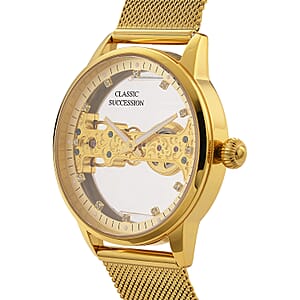 Deal of the Day Classic Succession Automatic Mechanical Movement Austrian Crystal Watch in ION Plated YG Stainless Steel