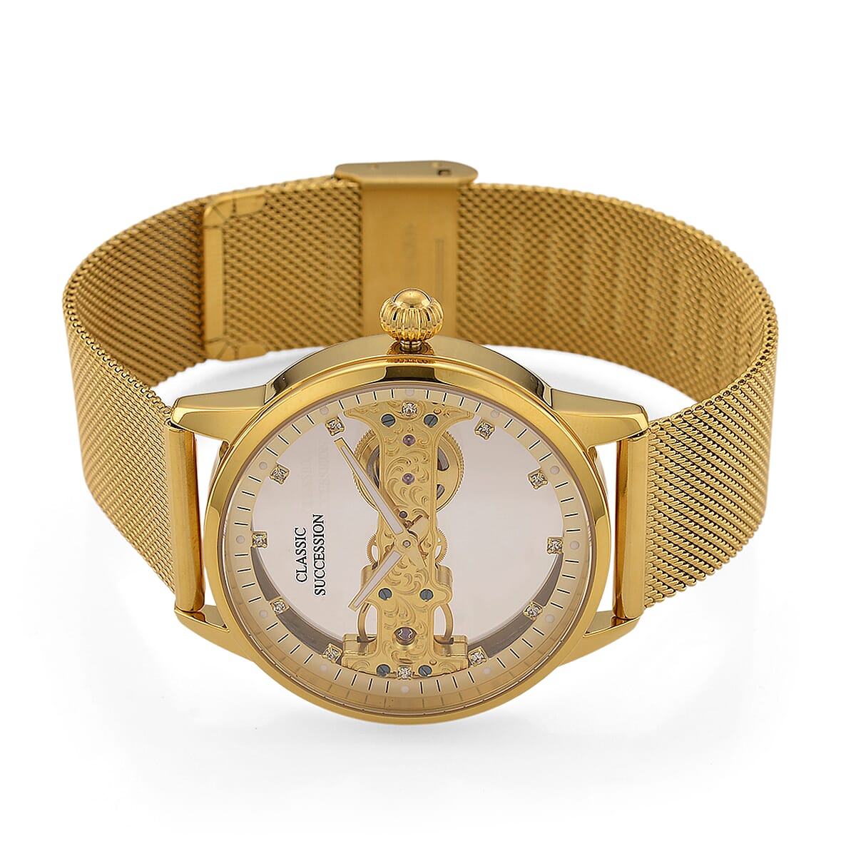 Classic Succession Automatic Mechanical Movement Austrian Crystal Watch in ION Plated YG Stainless Steel image number 4