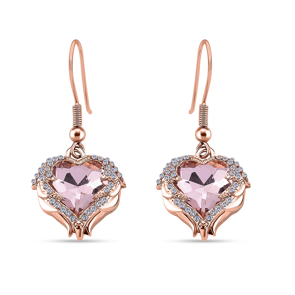 Pink Glass and Austrian Crystal Heart of Ocean Earrings in Rosetone image number 0