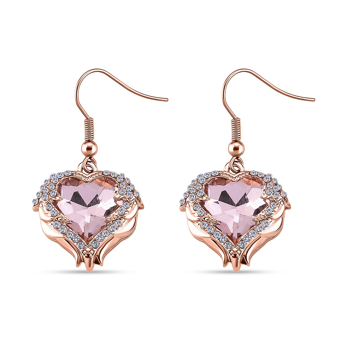 Pink Glass and Austrian Crystal Heart of Ocean Earrings in Rosetone image number 3