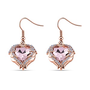 Pink Glass and Austrian Crystal Heart of Ocean Earrings in Rosetone