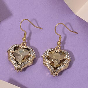 Champagne Glass and Austrian Crystal Heart of Ocean Earrings in Goldtone