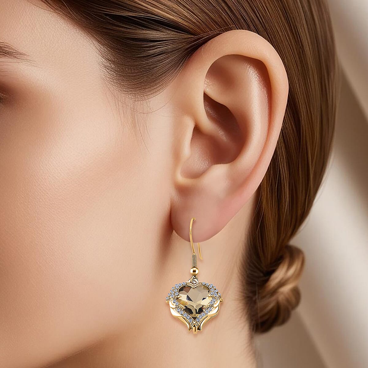 Champagne Glass and Austrian Crystal Heart of Ocean Earrings in Goldtone image number 2