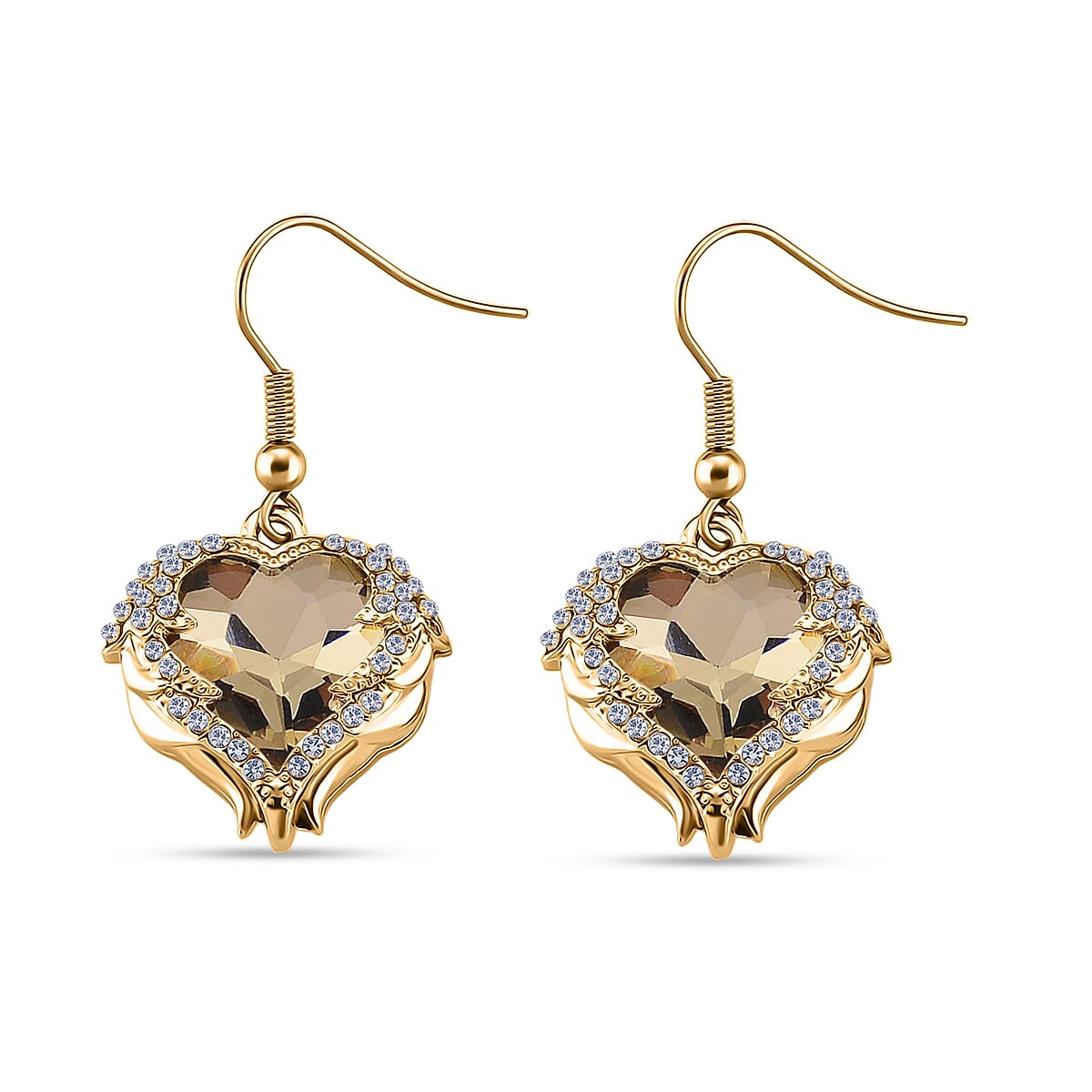 Champagne Glass and Austrian Crystal Heart of Ocean Earrings in Goldtone image number 3